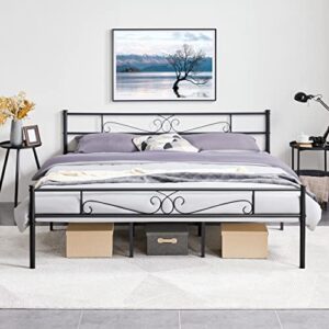 yaheetech king size bed frames/metal platform bed with headboard and footboard/no box spring needed/easy assembly, black