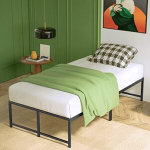 kampkeeper twin bed frame - 14" platform, heavy-duty steel slats support, no box spring needed, black - perfect for twin size beds