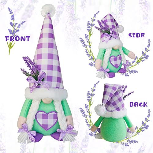 Lavender Gnomes Decor,Spring Gnome Decorations for Home,Scandinavian Tomte Doll Flower Gnomes,Garden Gnome Decor, Summer Gnome Tiered Tray Decor,Gnome Gifts for Woman