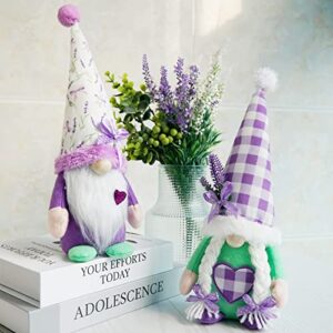 Lavender Gnomes Decor,Spring Gnome Decorations for Home,Scandinavian Tomte Doll Flower Gnomes,Garden Gnome Decor, Summer Gnome Tiered Tray Decor,Gnome Gifts for Woman