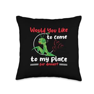 praying mantis costume insect lover bug mantises come to my place for dinner insect women praying mantis throw pillow, 16x16, multicolor