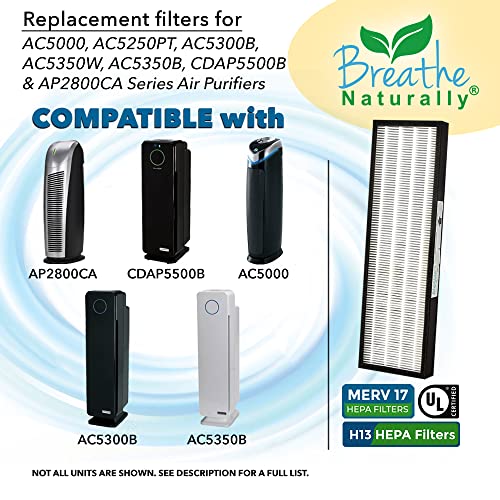 Breathe Naturally 2 Pack FLT5000 True HEPA Filter C Replacement with 8 Pack Activated Carbon Pre-Filters Compatible with AC5000 AC5000E AC5250PT AC5350B AC5350BCA AC5350W AC5300B Series Air Purifiers