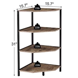 VECELO Corner Shelf, 4-Tier Display Shelves, Wood Storage Stand with Metal Frame, Multipurpose Shelving Unit for Small Space, Home Office, Grey