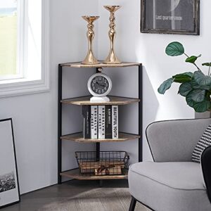 VECELO Corner Shelf, 4-Tier Display Shelves, Wood Storage Stand with Metal Frame, Multipurpose Shelving Unit for Small Space, Home Office, Grey