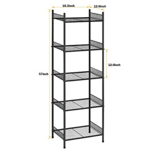 HEOMU 5 Tier Shelving Unit Metal Storage Shelf, Wire Shelves Organizer Utility Storage Racks and Shelving for Laundry Bathroom Kitchen Garage