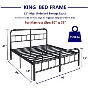 Artimorany King Size Bed Frame with Headboard and Footboard,14 Inch High, Heavy Duty 3500 Pounds Platform for Mattress, No Box Spring Needed, Easy Assembly, Noise FreeBlack