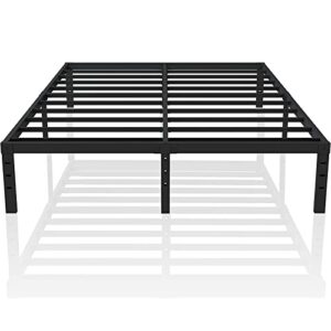 hibed king bed frame, 14” height noise free metal platform, lightweight heavy duty steel support up to 4500 lbs, box spring free design, steel slat supports, easy assembly tool-free,black