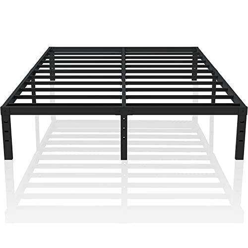 HiBed King Bed Frame, 14” Height Noise Free Metal Platform, Lightweight Heavy Duty Steel Support Up to 4500 lbs, Box Spring Free Design, Steel Slat Supports, Easy Assembly Tool-Free,Black