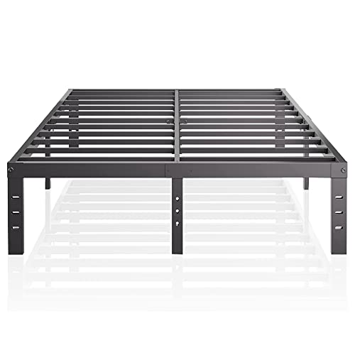 HiBed King Bed Frame, 14” Height Noise Free Metal Platform, Lightweight Heavy Duty Steel Support Up to 4500 lbs, Box Spring Free Design, Steel Slat Supports, Easy Assembly Tool-Free,Black