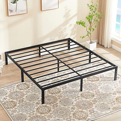 HiBed King Bed Frame, 14” Height Noise Free Metal Platform, Lightweight Heavy Duty Steel Support Up to 4500 lbs, Box Spring Free Design, Steel Slat Supports, Easy Assembly Tool-Free,Black
