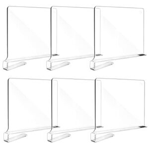 fixwal 6pcs clear acrylic shelf dividers for organization, closets shelf and closet separator for bedroom, kitchen and office shelves