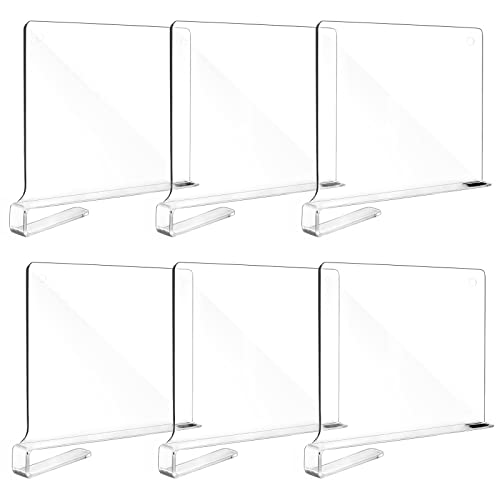 Fixwal 6pcs Clear Acrylic Shelf Dividers for Organization, Closets Shelf and Closet Separator for Bedroom, Kitchen and Office Shelves