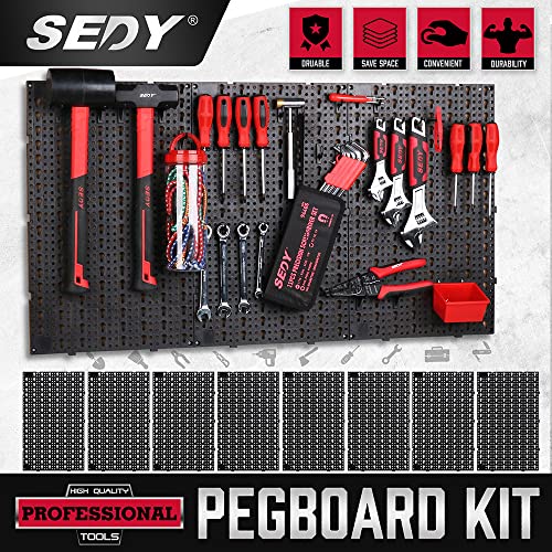 Premium Pegboard Panel Kit with 8 Panels 81 Hangers - Wall Mounted Black Peg Board Tool Storage System, Workshop Black Pegboard Tool Holder, Pegboard Hooks Wall Organizer, Utility Rack Tool Organizer