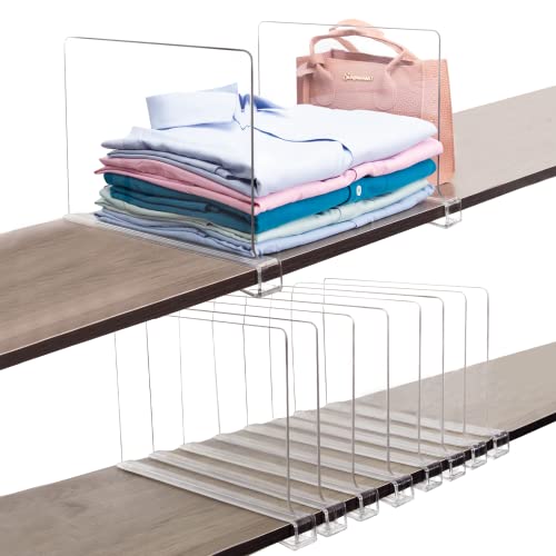 Markdang 10 Pcs Acrylic Shelf Dividers (Shelves Less Than 0.8" Thick) for Closet Organization Clear Closet Shelf Divider for Closets Book Shelves Purse Sweater Organizer Craft Room Organizers