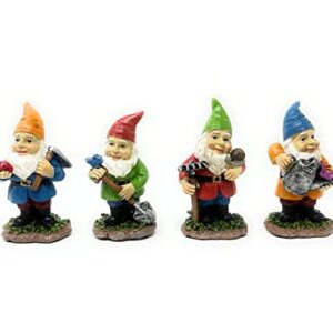 Nature's Mark 4 Gardener Gnomes Set Resin Statue Figurine Home Decorative Accent Statue Décor (4" H)