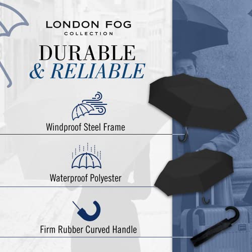 London Fog Rain Umbrella, Automatic Folding Umbrella, Windproof, Lightweight and Packable for Travel, Full 42 Inch Arc, Black