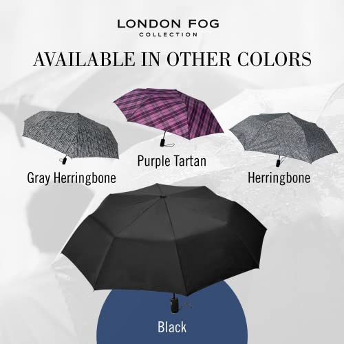 London Fog Mini Rain Umbrella, Automatic Folding Umbrella, Windproof, Lightweight and Packable for Travel, Full 42 Inch Arc, Black