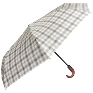 london fog rain umbrella, automatic folding umbrella, windproof, lightweight and packable for travel, full 44 inch arc, khaki plaid
