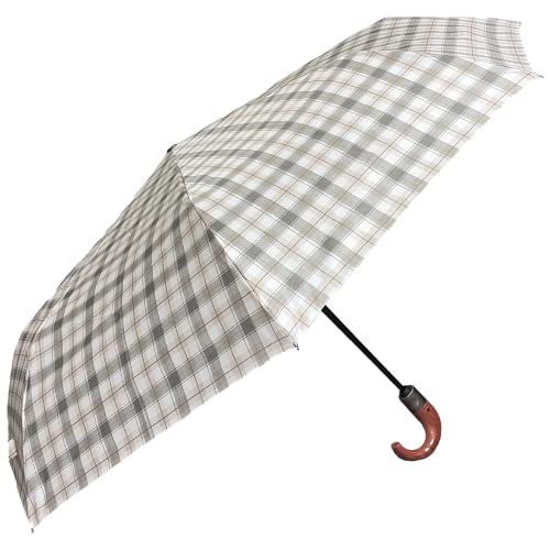 London Fog Rain Umbrella, Automatic Folding Umbrella, Windproof, Lightweight and Packable for Travel, Full 44 Inch Arc, Khaki Plaid