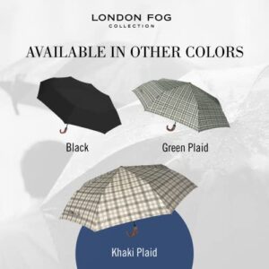 London Fog Rain Umbrella, Automatic Folding Umbrella, Windproof, Lightweight and Packable for Travel, Full 44 Inch Arc, Khaki Plaid