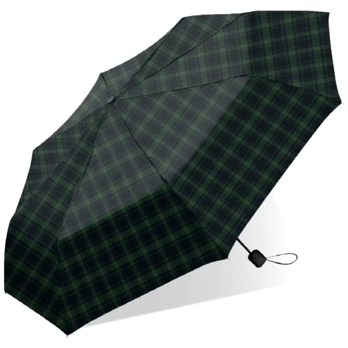 London Fog Mini Rain Umbrella, Manual Folding Umbrella, Windproof, Lightweight and Packable for Travel, Full 42 Inch Arc, Navy Tartan