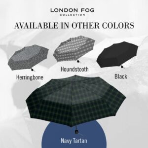 London Fog Mini Rain Umbrella, Manual Folding Umbrella, Windproof, Lightweight and Packable for Travel, Full 42 Inch Arc, Navy Tartan