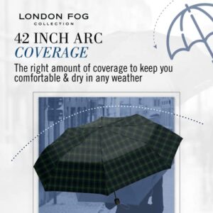 London Fog Mini Rain Umbrella, Manual Folding Umbrella, Windproof, Lightweight and Packable for Travel, Full 42 Inch Arc, Navy Tartan