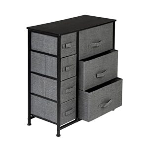 7-drawer dresser - easy pull fabric bins with tabletop surface - storage dresser with removable fabric drawers - clothes and craft storage furniture - closet organizers with steel frame - grey