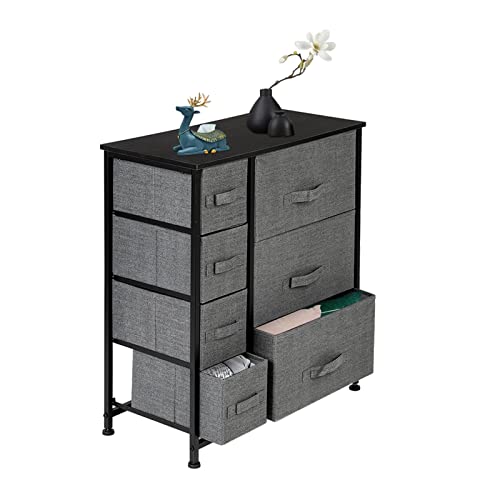 7-Drawer Dresser - Easy Pull Fabric Bins with Tabletop Surface - Storage Dresser with Removable Fabric Drawers - Clothes and Craft Storage Furniture - Closet Organizers with Steel Frame - Grey