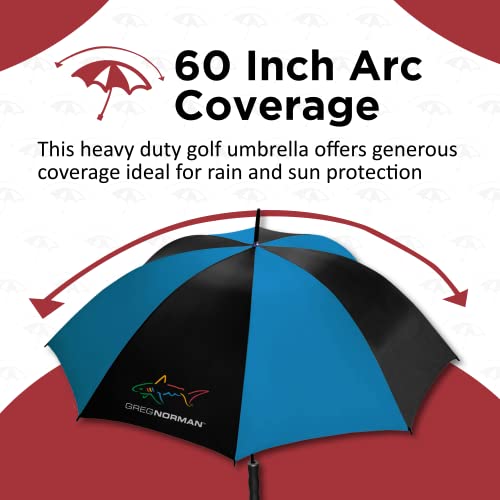 GREG NORMAN 60 Inch Golf Umbrella, Manual Compact, Fiberglass, Lightweight, and Wind Resistant Folding Umbrella for Travel and Rain, Black/Blue (MS30-GN-BLK/BLU)