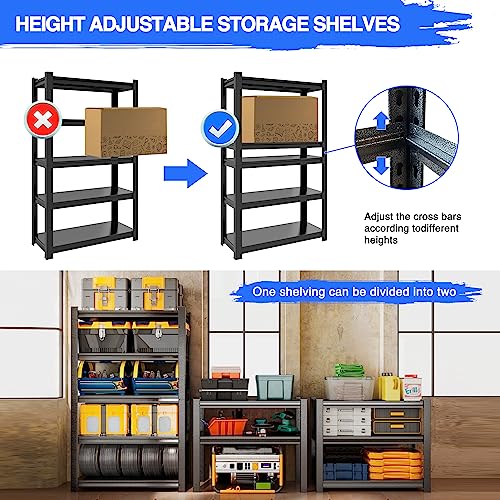 SFTORMAS 5-Tier Garage Shelving,Heavy Duty Storage Shelves,Adjustable Metal Shelving Unit,Heavy Duty Shelving,Garage Organization Metal Shelves,18" D X 47.24" W X 77.95" H,Black