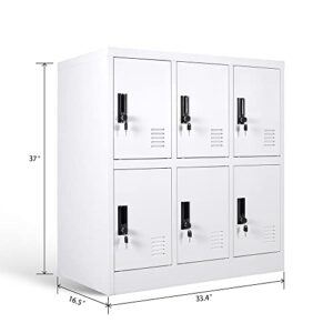 STECAN 6 Doors Metal Locker Employees Steel Storage Lockers for School,Home, Office,Gym, Kids Locker（White）