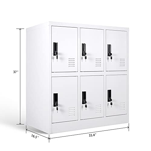 STECAN 6 Doors Metal Locker Employees Steel Storage Lockers for School,Home, Office,Gym, Kids Locker（White）