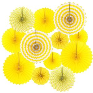 lrcxl 12pcs party hanging paper fans set, fiesta round pattern paper garlands decoration party supplies for new year baby shower birthday wedding graduation events accessories (yellow)