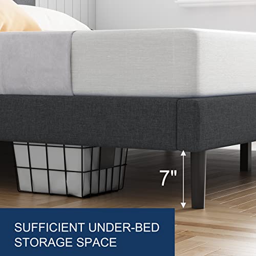 Molblly Queen Bed Frame Upholstered Platform with Headboard and Strong Wooden Slats, Strong Weight Capacity, Non-Slip and Noise-Free,No Box Spring Needed, Easy Assembly,Dark Grey Queen Bed