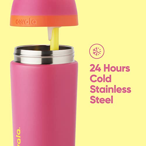 Owala Kids Flip Insulation Stainless Steel Water Bottle with Straw, Locking Lid Water Bottle, Kids Water Bottle, Great for Travel, 14 Oz, Pink and Orange