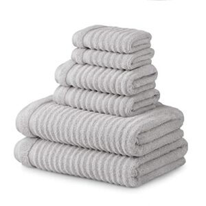 martha stewart 100% cotton bath towels set of 6 piece, 2 bath towels, 2 hand towels, 2 washcloths, quick dry towels, soft & absorbent, bathroom essentials, towel sets for college dorm, textured gray