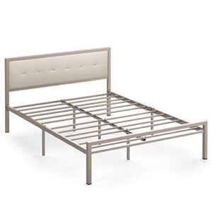 Nazhura Queen Size Bed Frame Steady Steel Platform with Fabric Headboard/Footboard (Champagne Color Frame)