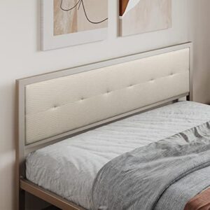 Nazhura Queen Size Bed Frame Steady Steel Platform with Fabric Headboard/Footboard (Champagne Color Frame)