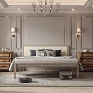 Nazhura Queen Size Bed Frame Steady Steel Platform with Fabric Headboard/Footboard (Champagne Color Frame)