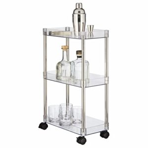 mDesign Slim Portable 3-Tier Household Rolling Storage Cart for Bathroom, Kitchen, Craft Room, Laundry Room, Office, and Kid's Playroom - 4 Rotating Wheels - Clear/Chrome