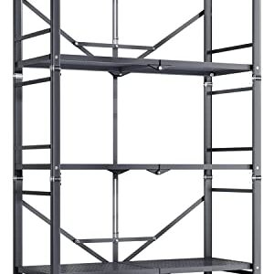 SAYZH 4-Tier Shelves, Foldable Metal Storage Shelves for Garage Plant Shoe Pantry Kitchen Microwave, Grey