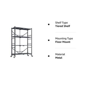 SAYZH 4-Tier Shelves, Foldable Metal Storage Shelves for Garage Plant Shoe Pantry Kitchen Microwave, Grey