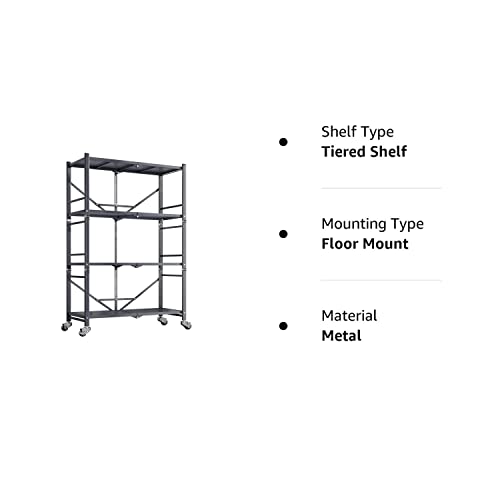 SAYZH 4-Tier Shelves, Foldable Metal Storage Shelves for Garage Plant Shoe Pantry Kitchen Microwave, Grey