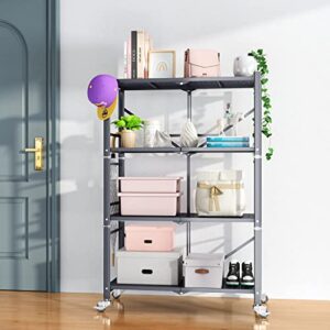 SAYZH 4-Tier Shelves, Foldable Metal Storage Shelves for Garage Plant Shoe Pantry Kitchen Microwave, Grey