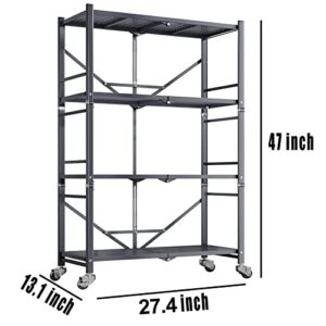 SAYZH 4-Tier Shelves, Foldable Metal Storage Shelves for Garage Plant Shoe Pantry Kitchen Microwave, Grey