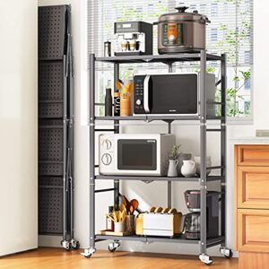 SAYZH 4-Tier Shelves, Foldable Metal Storage Shelves for Garage Plant Shoe Pantry Kitchen Microwave, Grey