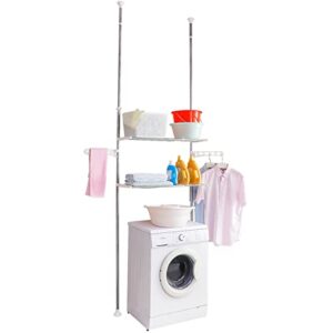 dahoomii over the toilet storage rack above washing machine and dryer shelf laundry room organizer 2-tier adjustable bathroom space saver with 2 hangers white