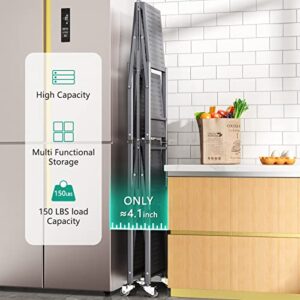 4-tier Storage Shelves for Storage,foldable Collapsible Metal Shelving with Rotational Wheels, Standing Storage Unit Utility Shelf Racks Rolling Cart for Laundry Bathroom Kitchen Pantry Closet, Grey