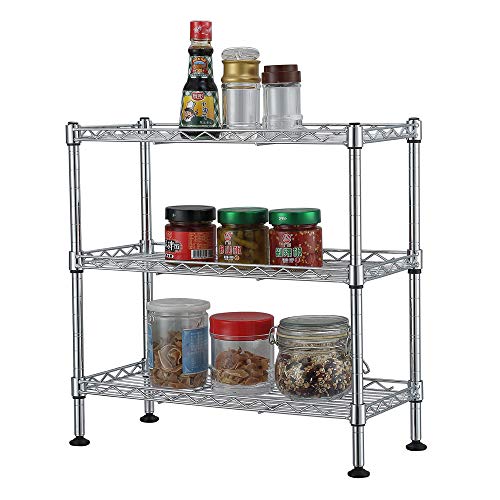 3 Tier Storage Shelf Wire Shelving Unit Steel Shelving Adjustable Metal Storage Rack Metal Shelving Unit Shelves for Pantry, Garage, Basement, Living Room, Kitchen, 17.7''L x 7.87''W x 17.72''H